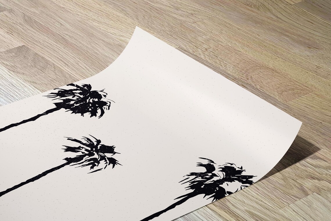 Copy Palm Trees 2 Surf Art Print Black White Illustration - Image 2