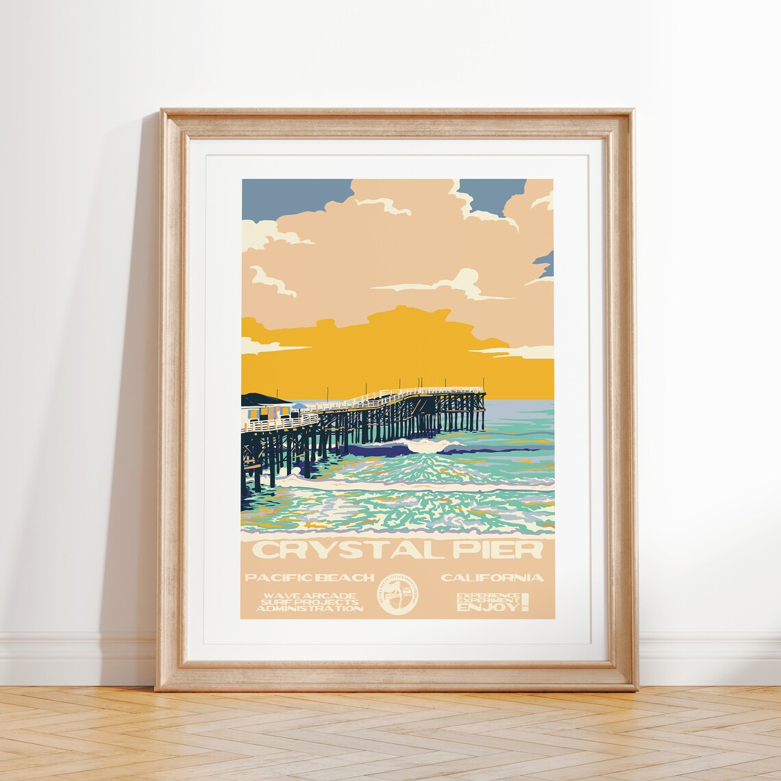 Crystal Pier Vintage National Parks Style Surf Poster