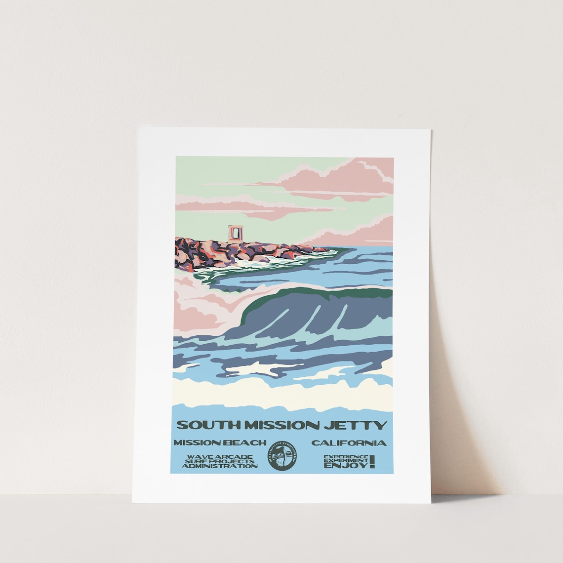 South Mission Jetty Mission Beach California Waves Surf Travel Poster