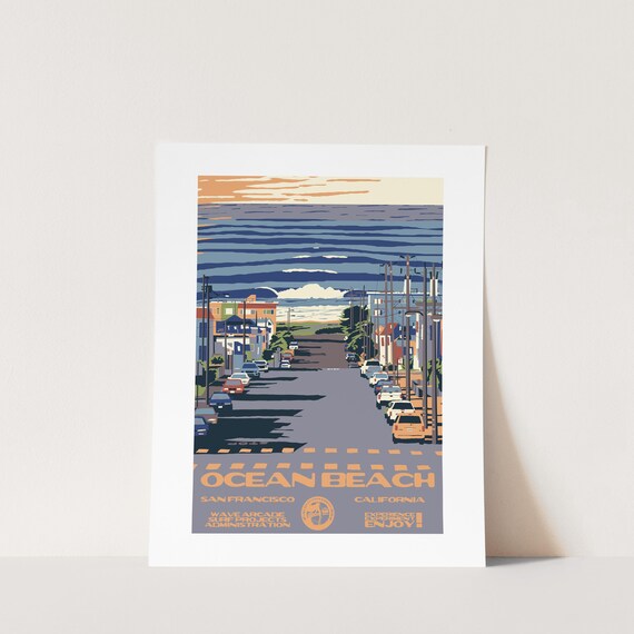 Copy Ocean Beach San Francisco Ca Surf Poster National Parks Style