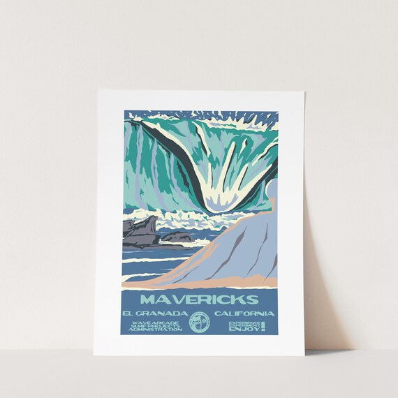 Copy Mavericks El Granada Ca Surf Poster National Parks Style