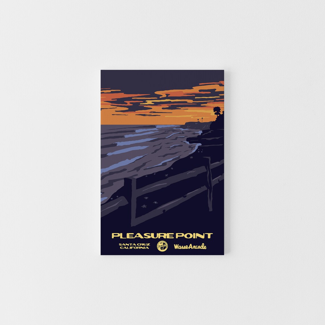 Pleasure Point Santa Cruz Dusk Cliffs Travel Poster California