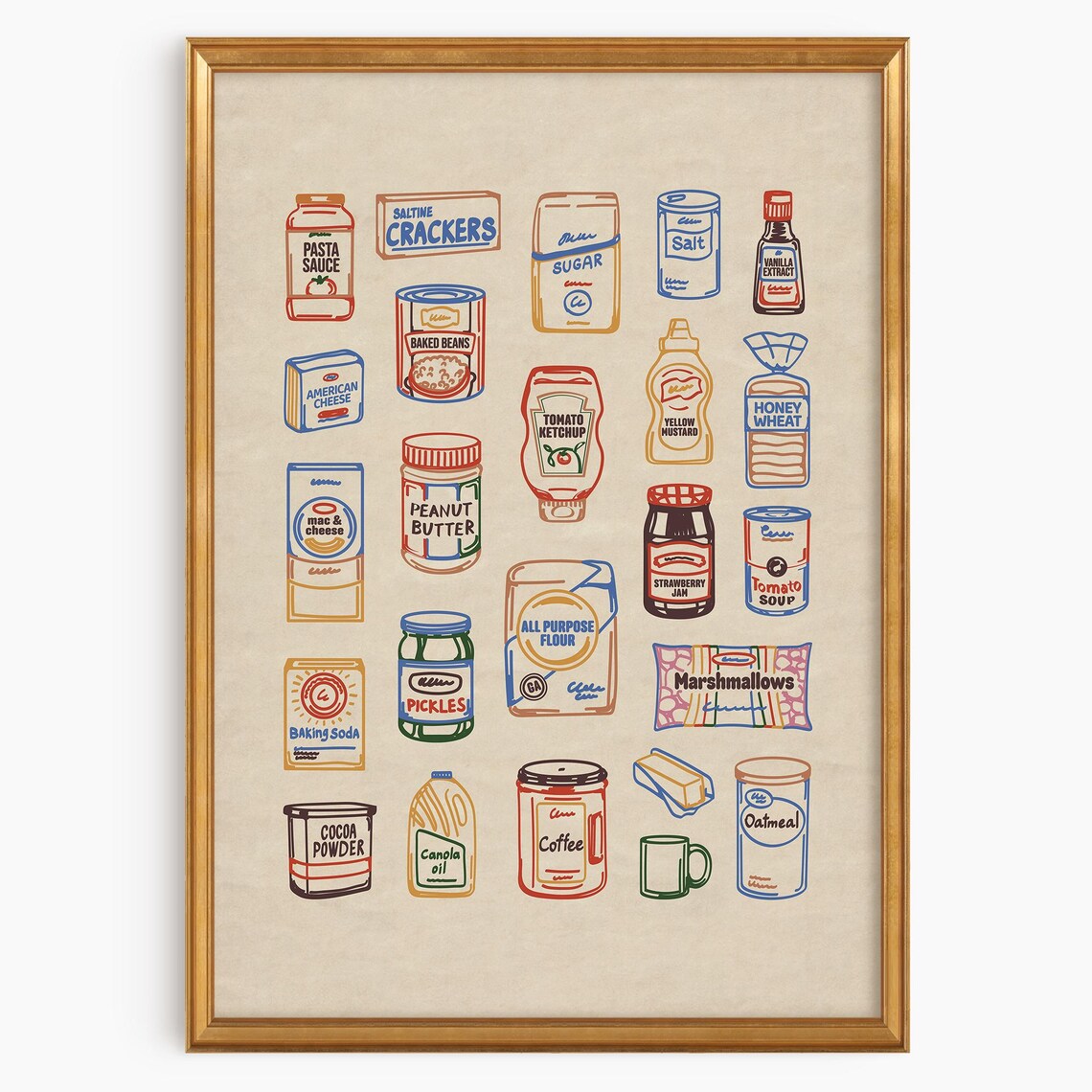 USA Pantry Sketch Print, Vintage Kitchen Illustration