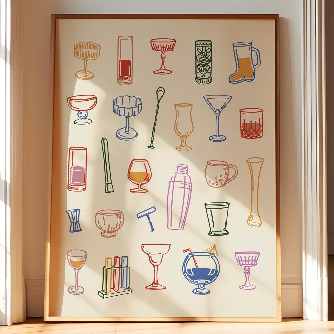 Cocktail Glass Mixology Poster, Bar Cart Decor