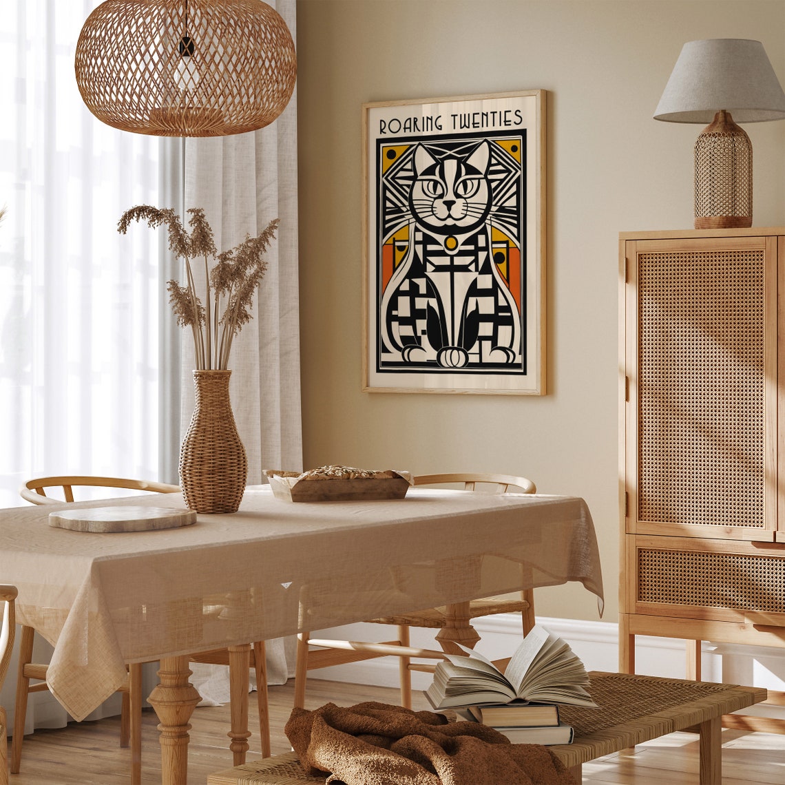 Art Deco Geometric Cat Roaring Twenties Black and Orange Poster - Image 4