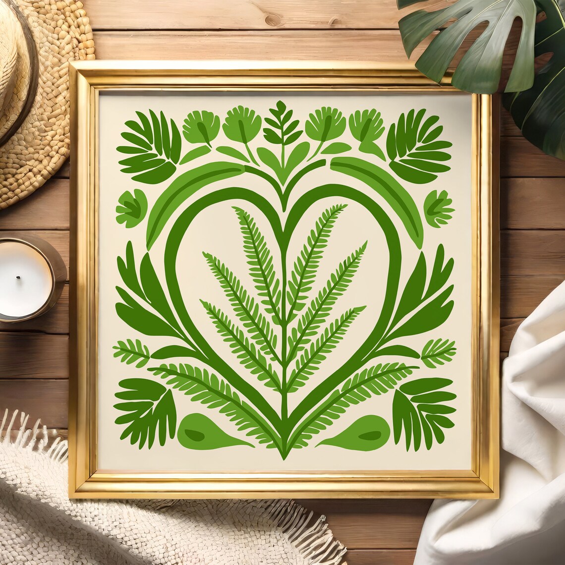 Green Leafy Botanical Heart Fern Square Nature Wall Decor Poster - Image 2