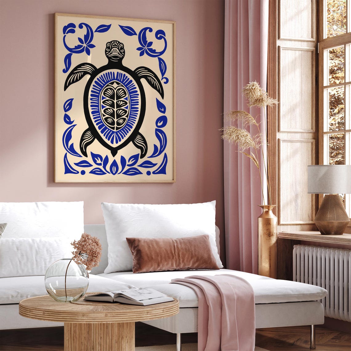 Blue Black Tribal Sea Turtle Ocean Coastal Bohemian Wall Decor Poster - Image 2