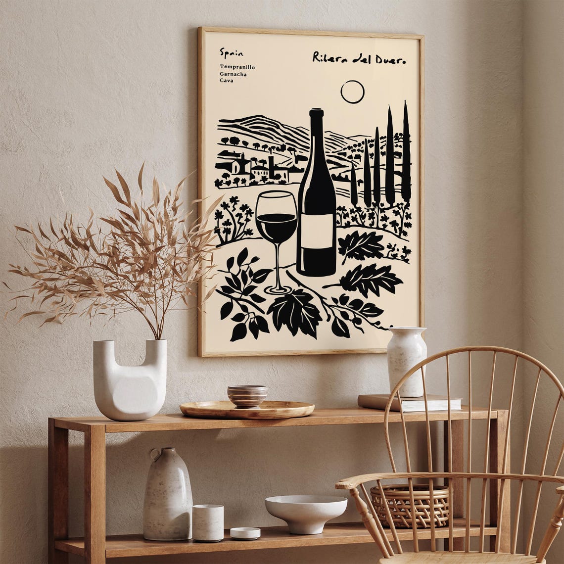 Ribera Del Duero Spain Wine Black Ink Bottle Glass Vineyard Poster - Image 3