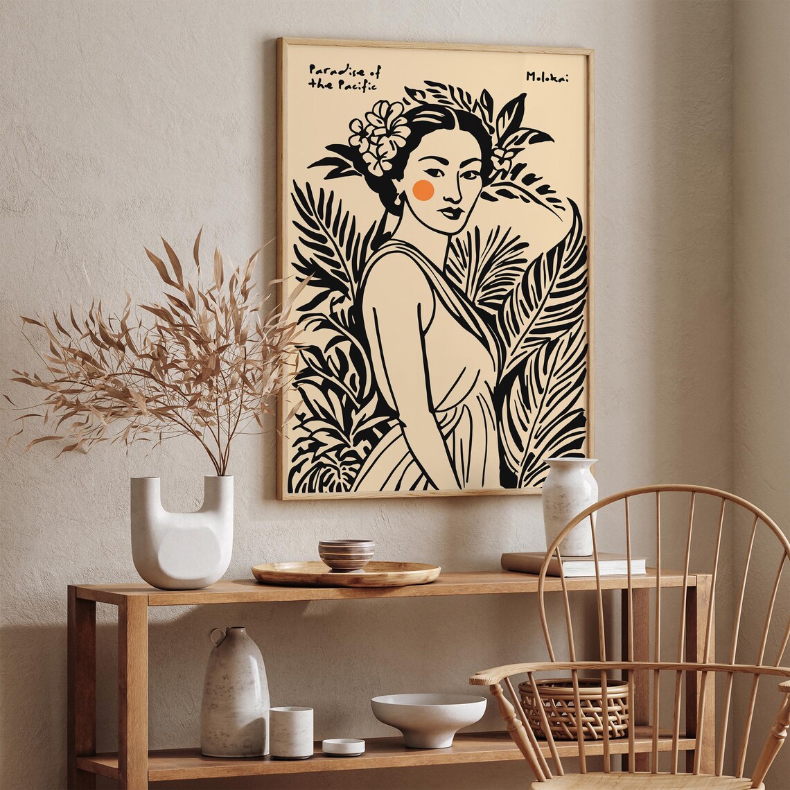 Hawaii Molokai Vintage Travel Poster Tropical Woman Portrait Wall Art Paradise Of The Pacific Retro Print Hawaiian Home Decor Boho Print - Image 4