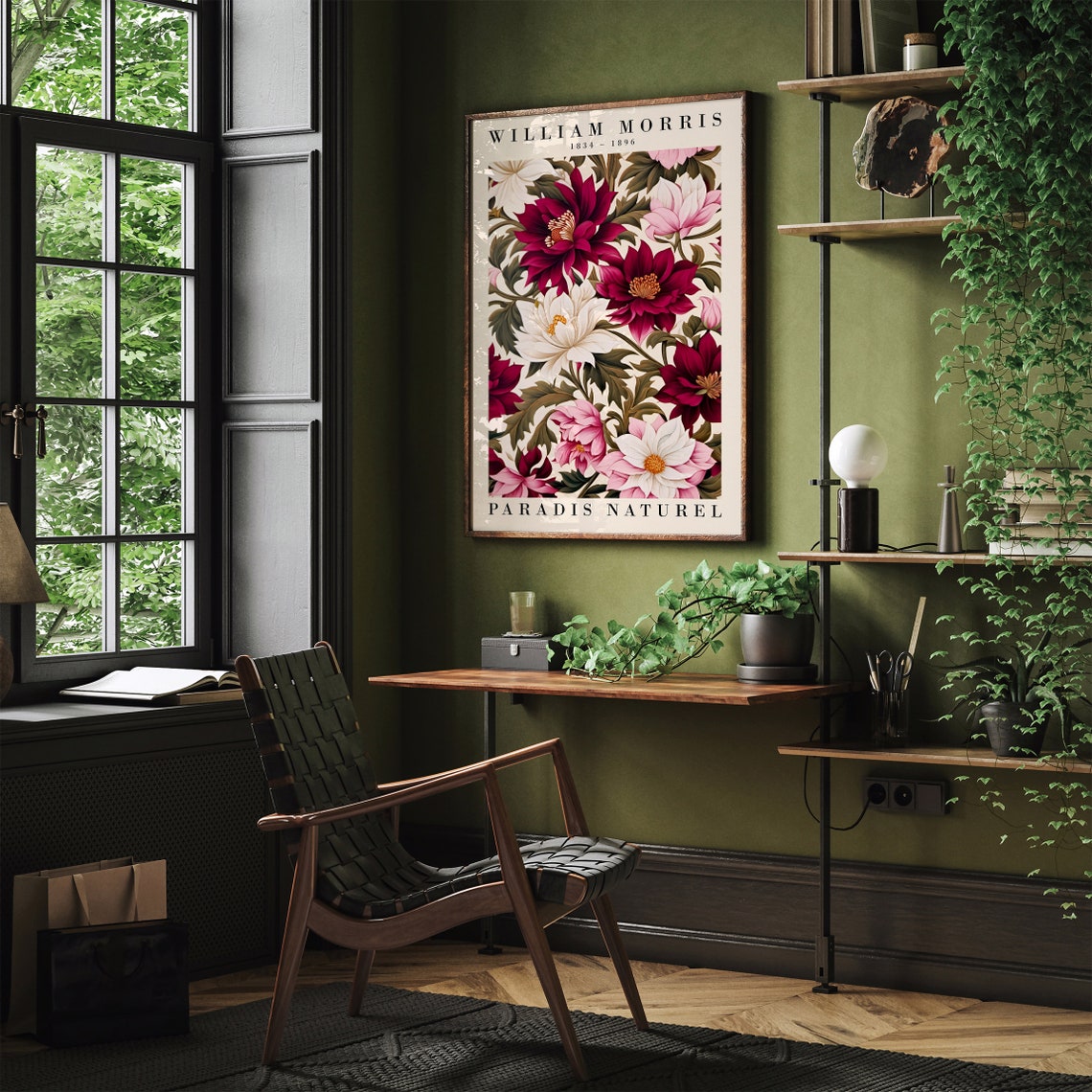 William Morris Paradis Naturel Pink Floral Pattern Botanical Poster - Image 2