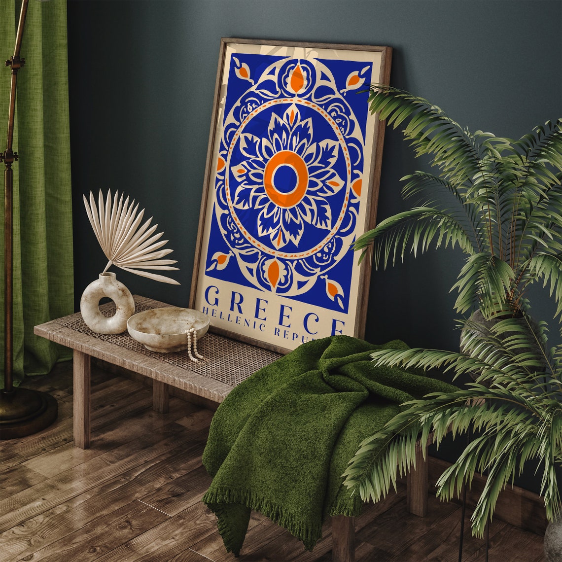 Greece Hellenic Republic Blue Orange Mandala Pattern Decor Poster - Image 5