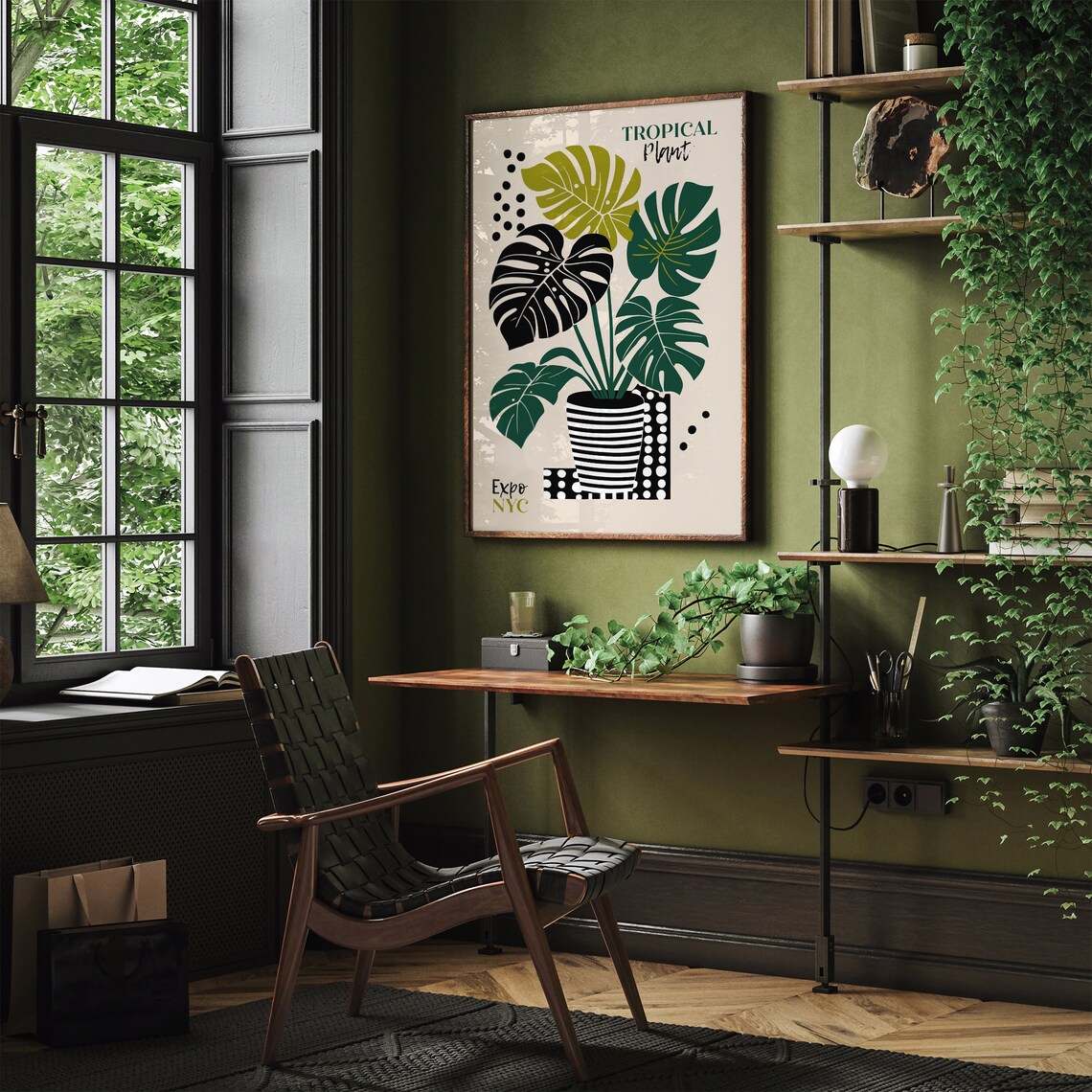 Lush Tropical Monstera Leaf Illustration Expo NYC Botanical Poster - Image 6
