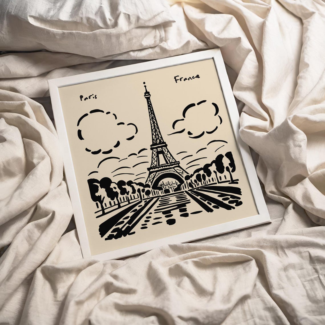 Paris Eiffel Tower Black Ink Sketch French Landmark Art Poster - Image 4