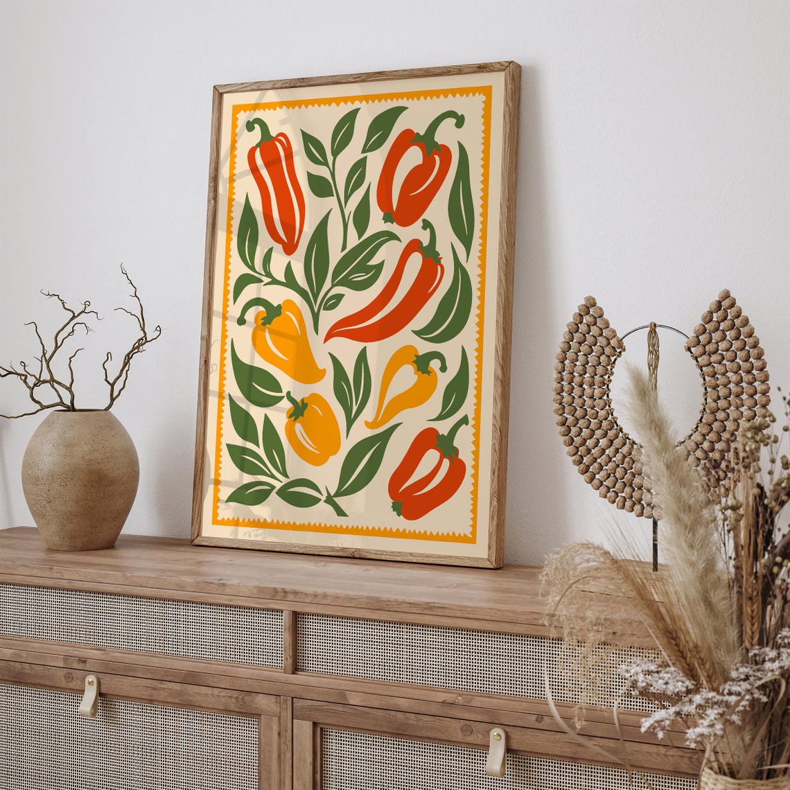 Folk Art Pepper Plant Kitchen Garden Botanical Wall Decor Poster - Image 3