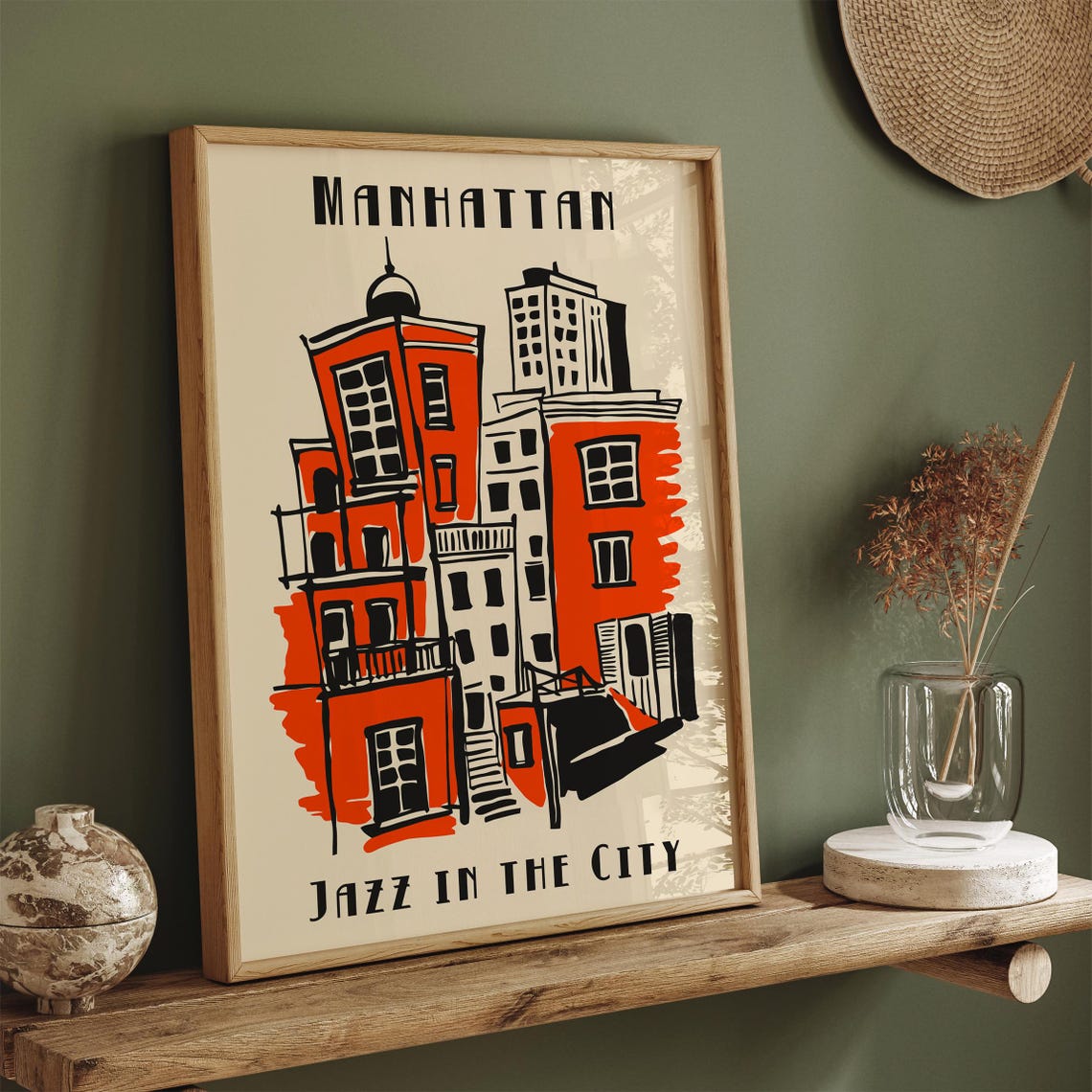Manhattan Jazz in the City Retro NYC Orange Buildings Poster - Image 4
