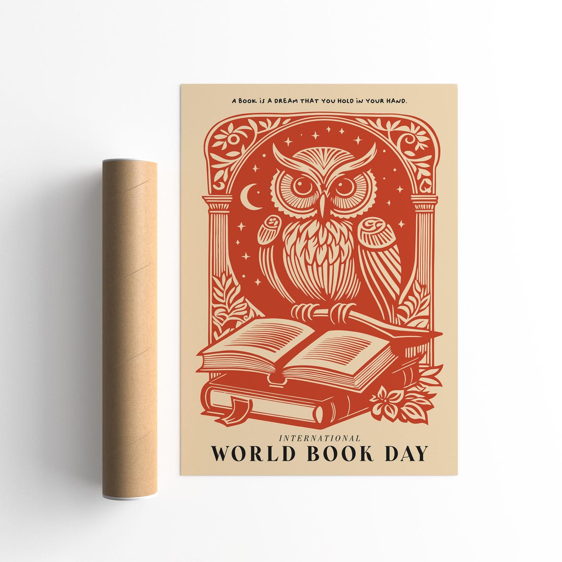 World Book Day Red Owl Reading Books Inspirational Quote Poster