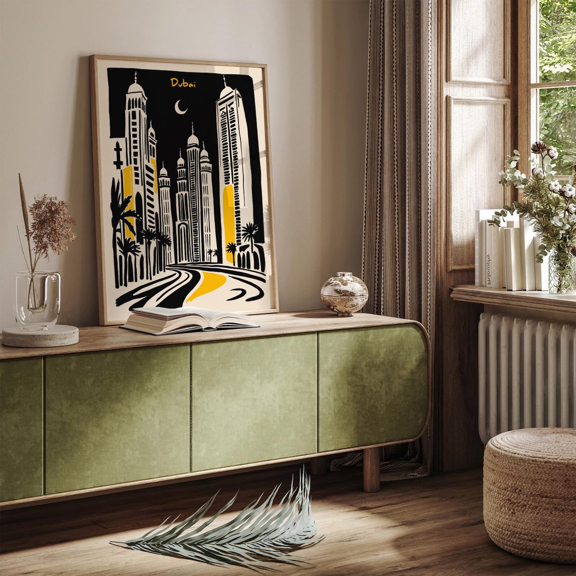 Dubai Night Skyline Black Gold Crescent Moon Cityscape Poster - Image 3