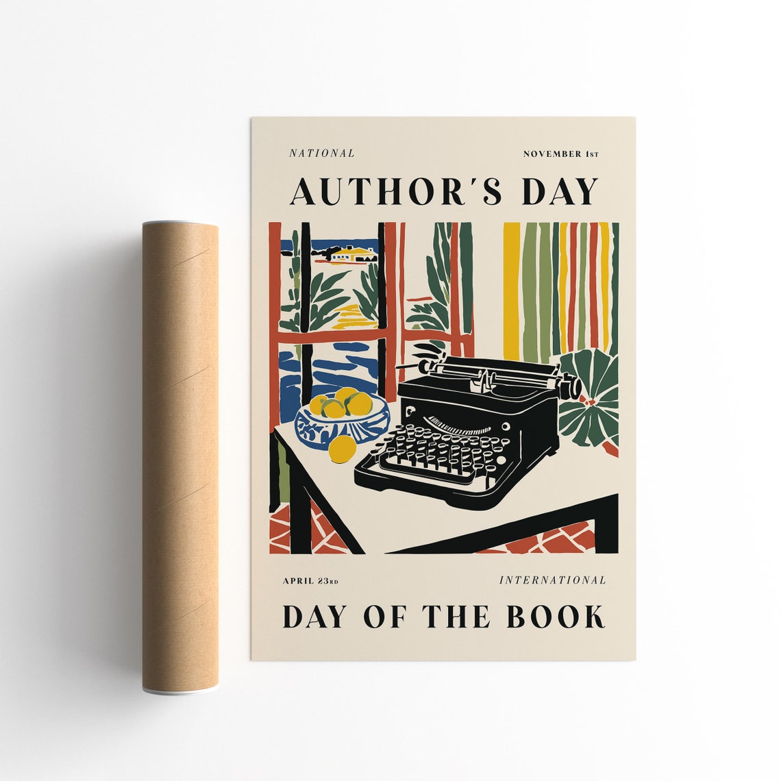 National Author's Day Book Typewriter Seaside Window Edition Poster - Image 5