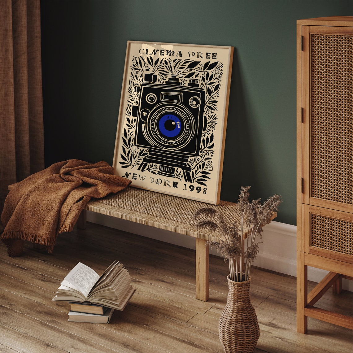 Cinema Spree New York 1998 Retro Film Camera Linocut Art Poster - Image 5