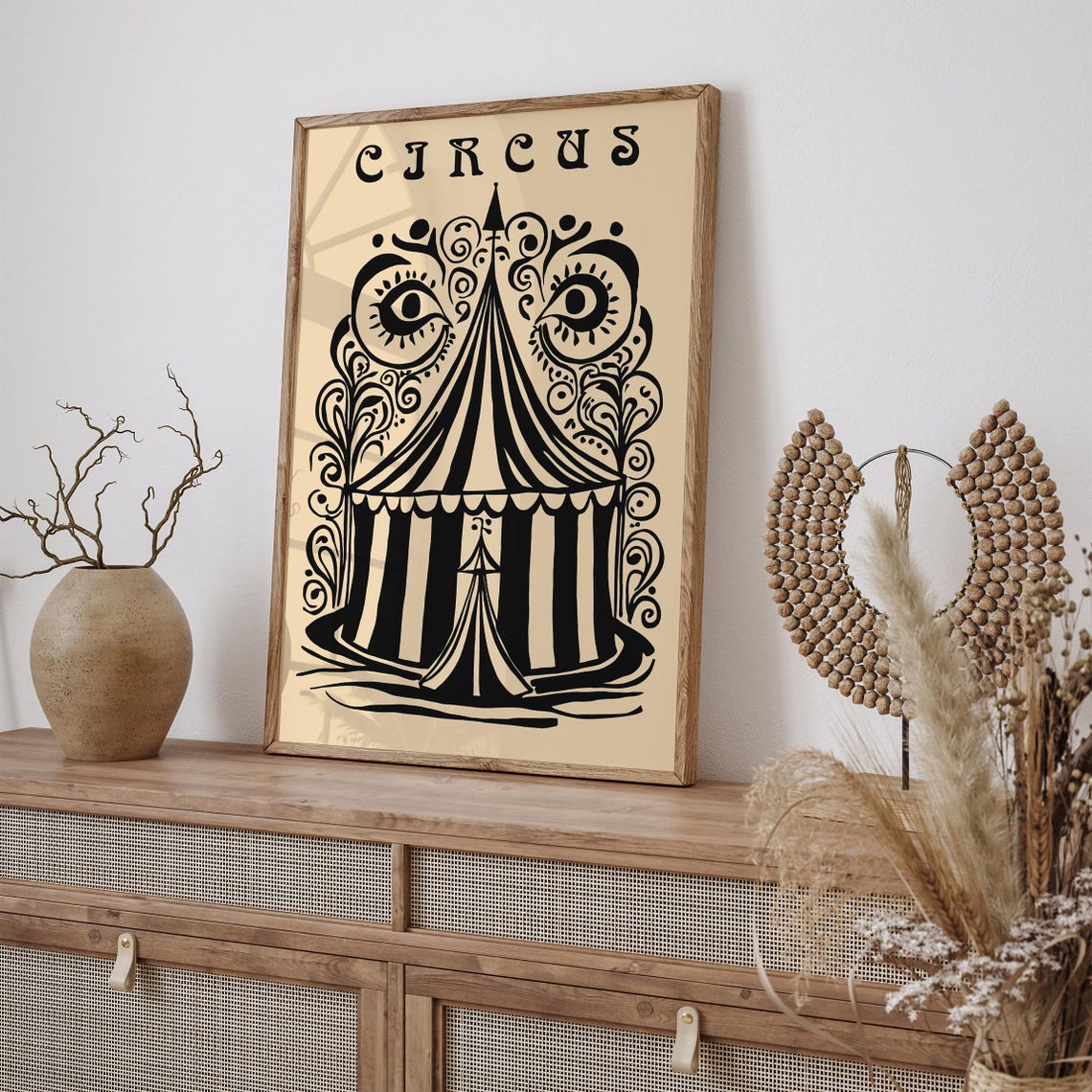Circus Big Top Tent Mystical Eyes Black Beige Whimsical Decor Poster - Image 3