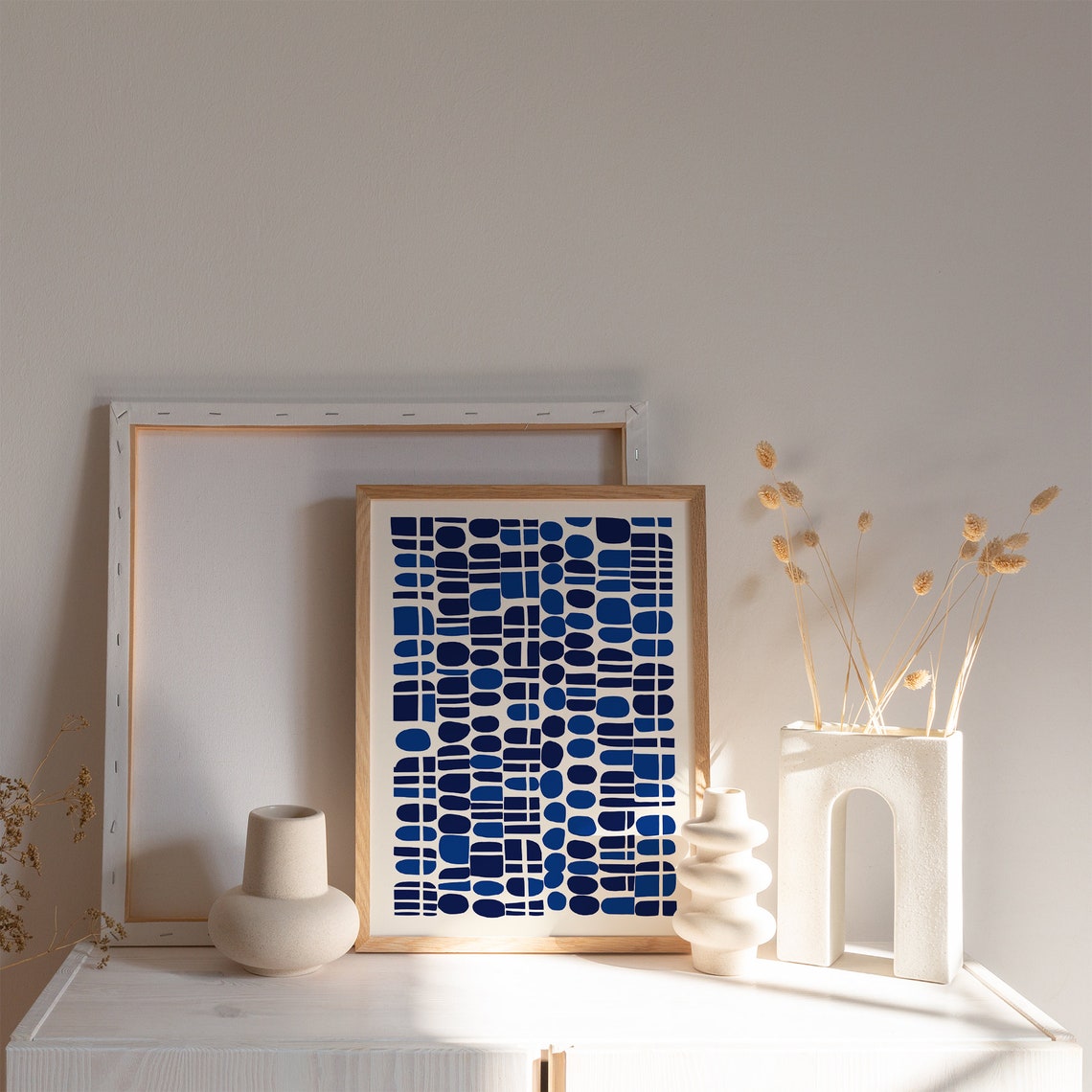 Mid Century Modern Blue Geometric Shapes Abstract Graphic Print - Image 2