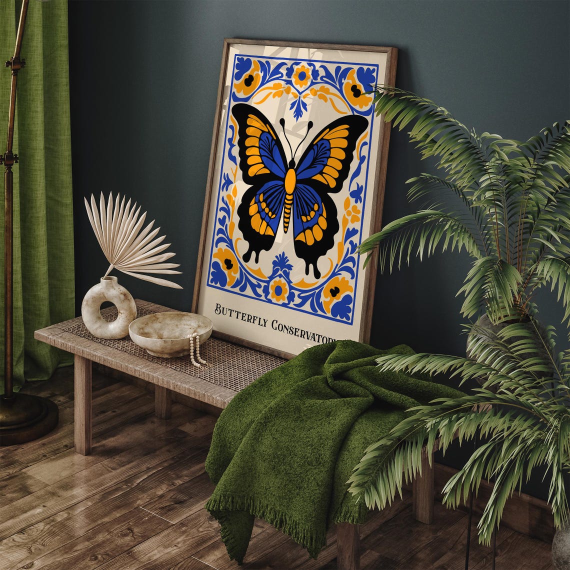 Butterfly Conservatory Black Blue Orange Folk Nature Exhibit Poster - Image 2
