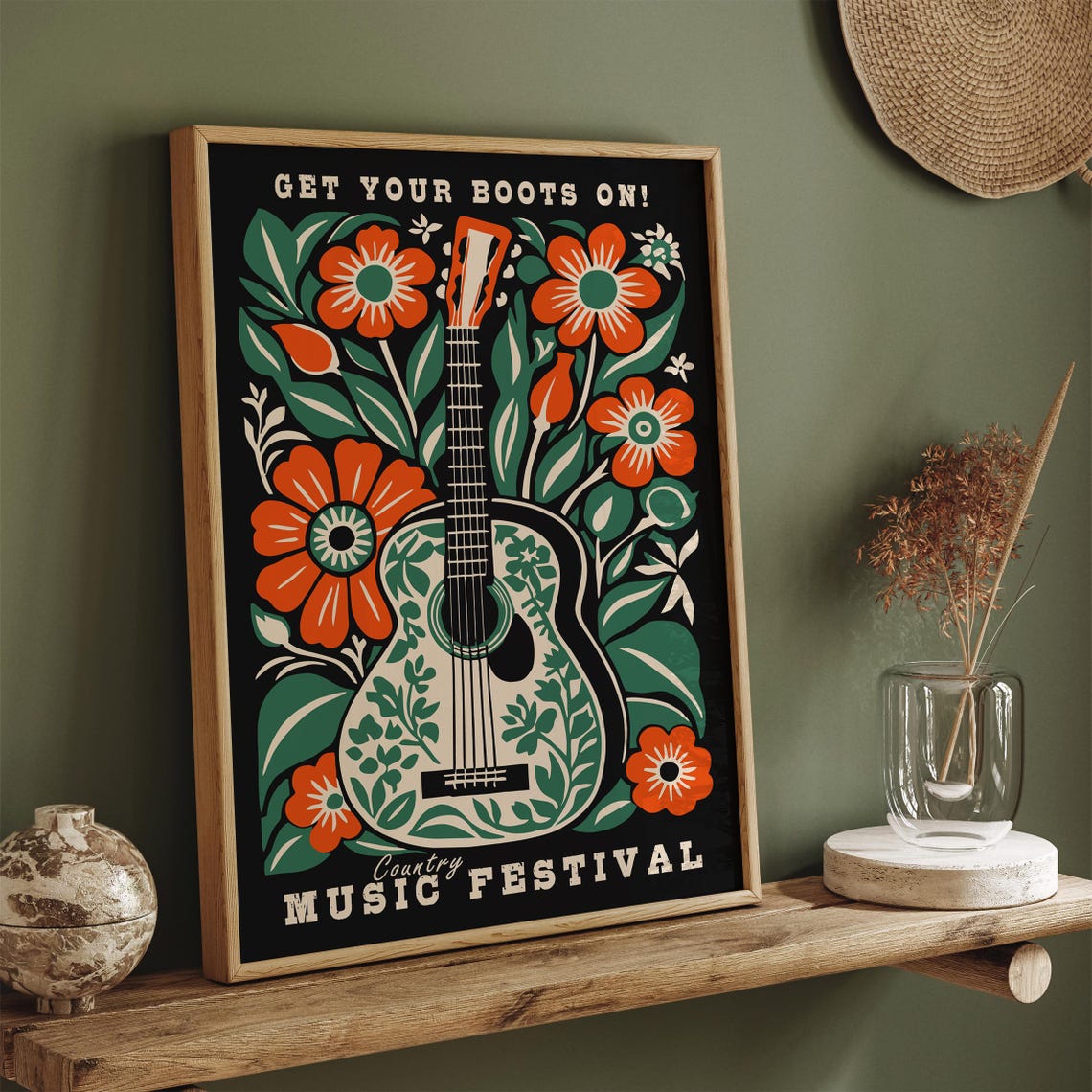 Country Music Poster Vintage Music Poster Western Wall Art Nashville Floral Poster Farmhouse Decor Country Music Fan Cowboy Wall Art - Image 2