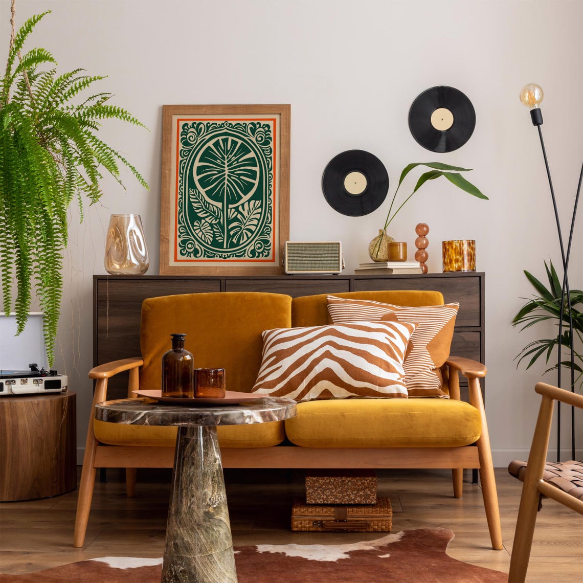 Green Monstera Leaf Design in Orange Border Botanical Poster - Image 4