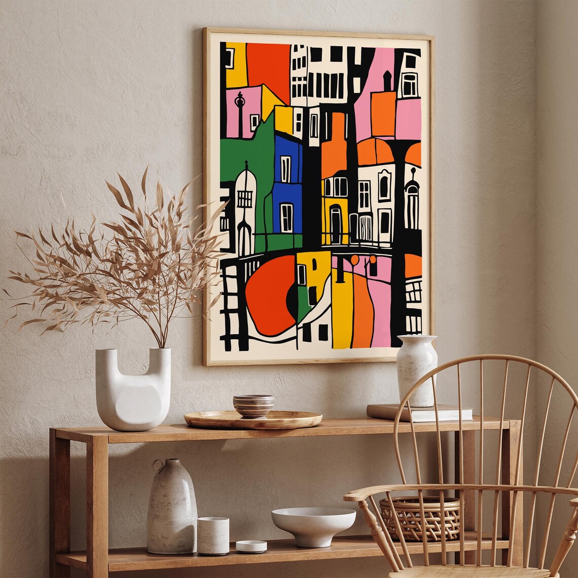 Colorful Abstract Cityscape Poster Blocks of Red Yellow Blue Houses - Image 5