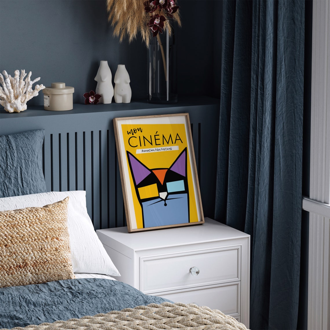 Mon Cinema Animation Film Festival Yellow Cat Face Retro Poster - Image 2