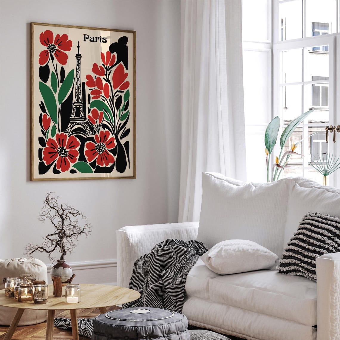Bold Matisse Style Paris Eiffel Tower Red Floral Flower Art Poster - Image 6