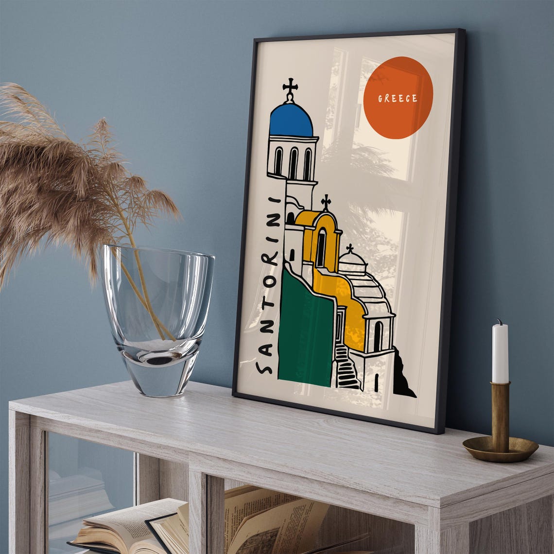 Santorini Greece Colorful Churches Blue Dome Travel Art Poster - Image 4
