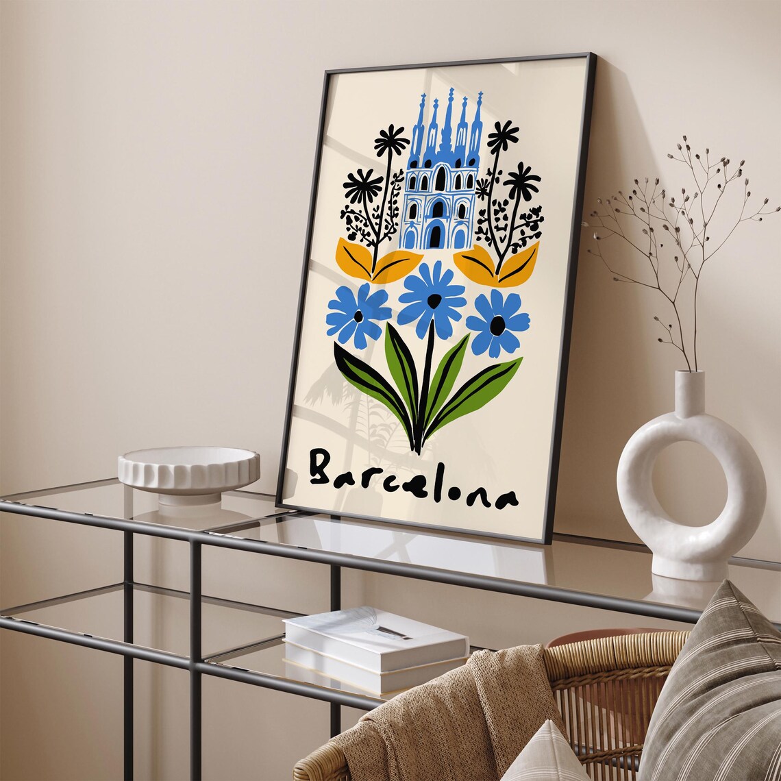 Barcelona Sagrada Familia Blue Flower City Travel Decor Poster - Image 3