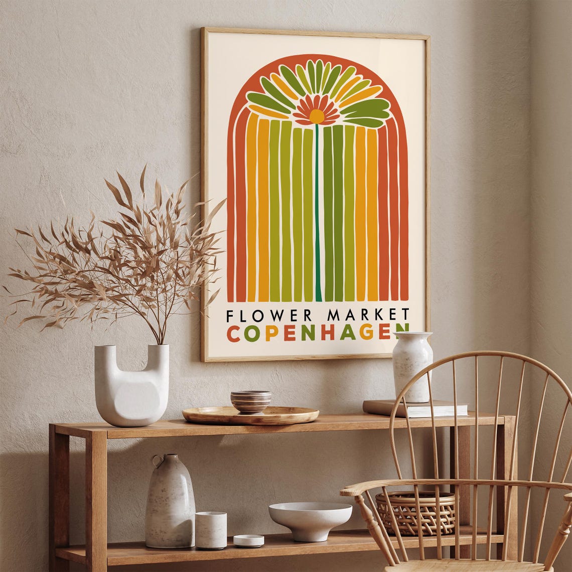 Scandinavian Flower Market Copenhagen Retro Rainbow Arch Poster - Image 3