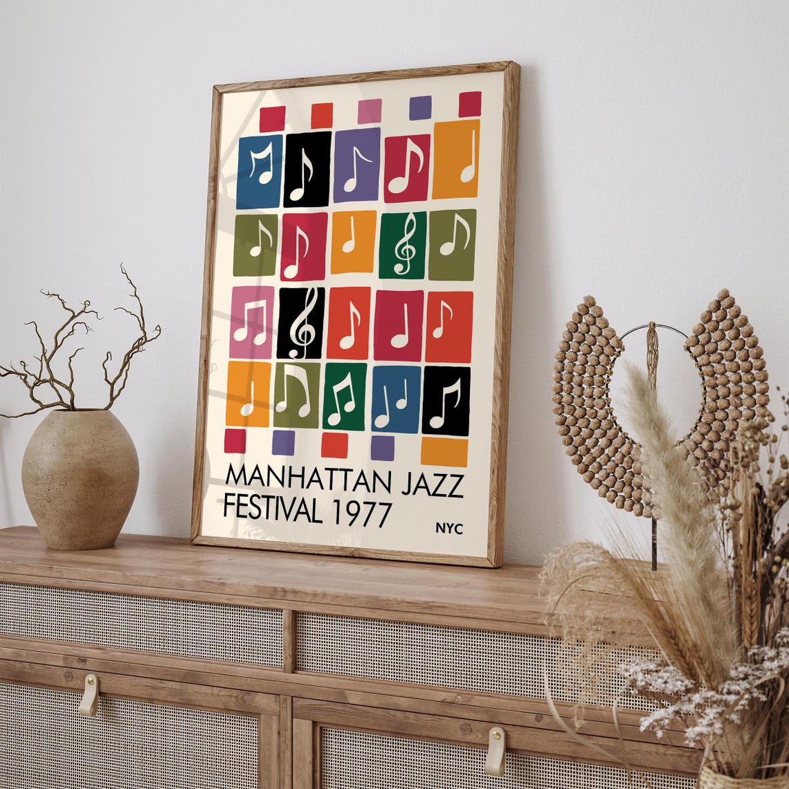 Manhattan Jazz Festival 1977 NYC Music Notes Grid Art Poster - Image 4
