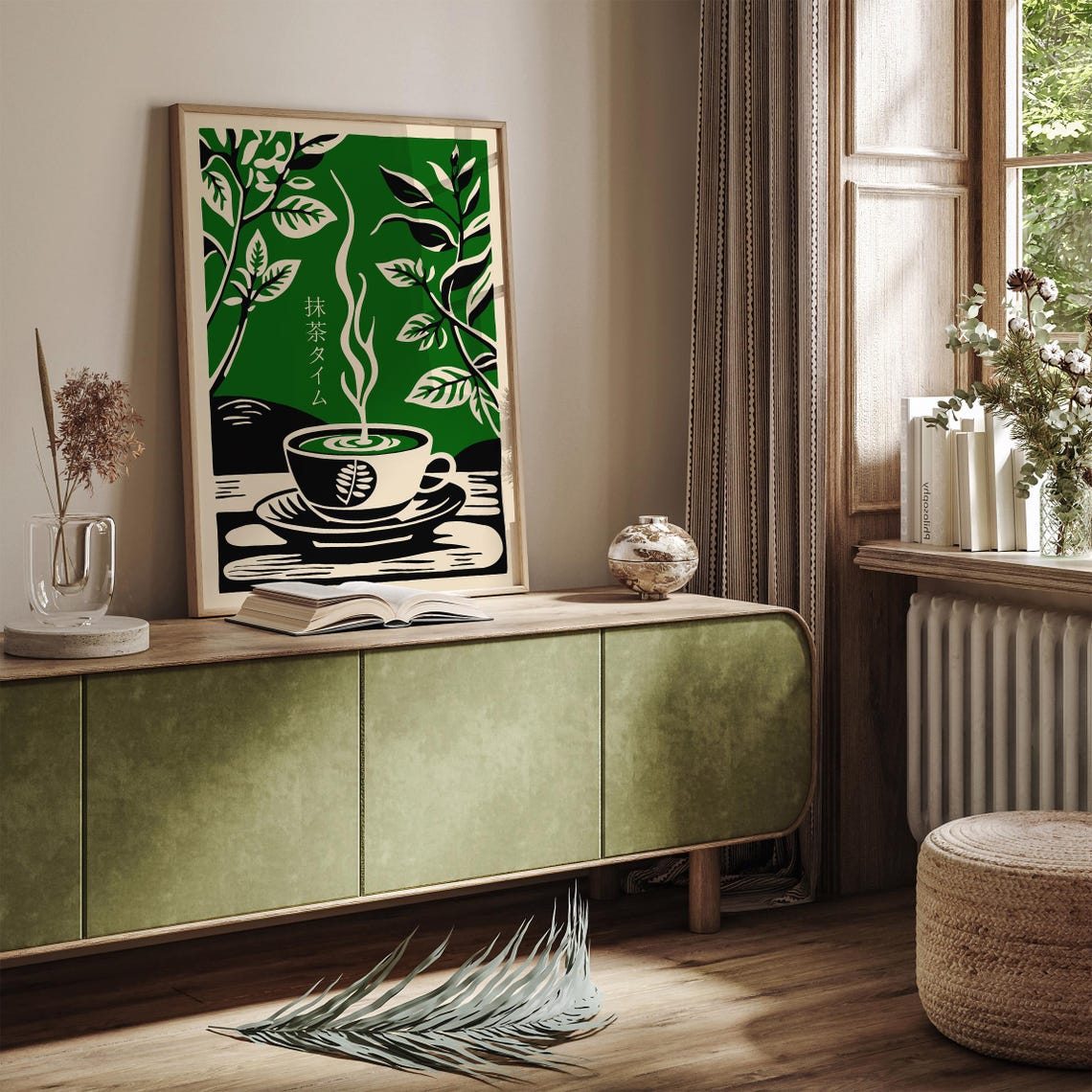 Matcha Time Steaming Green Tea Cup Japanese Leaf Zen Kitchen Poster - Image 3
