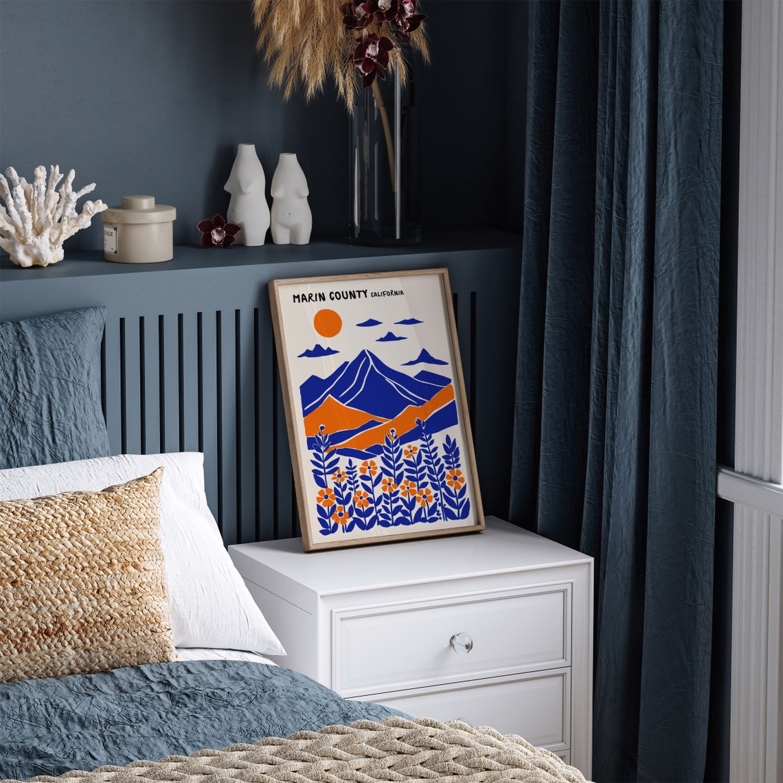 Marin County California Blue Orange Mountain Landscape Poster - Image 5