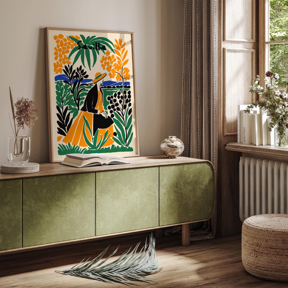 Seville Retro Travel Poster With Woman in a Sunlit Garden Scene - Image 3