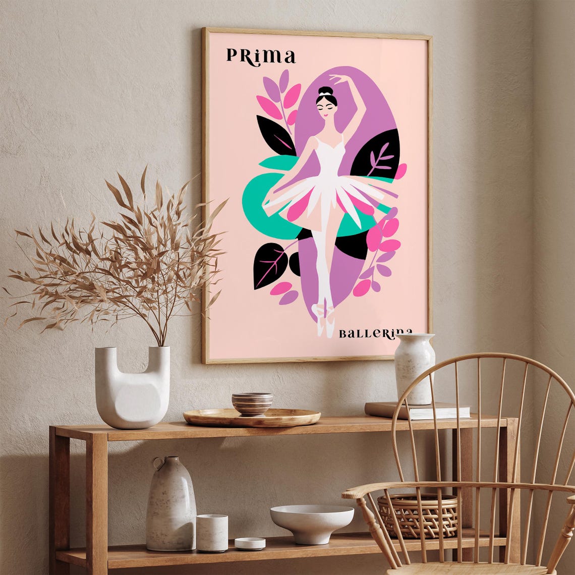Prima Ballerina White Tutu Floral Dance Studio Illustration Poster - Image 2