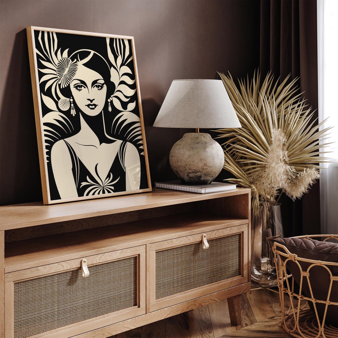 Glamorous Art Deco Flapper Woman Portrait Black Beige Poster - Image 6