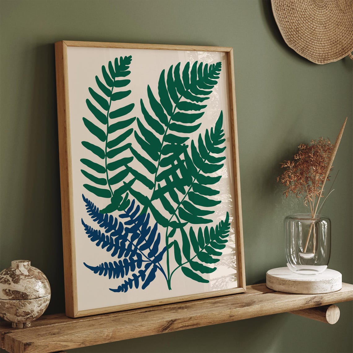 Green Fern Fronds Botanical Two Tone Layered Nature Decor Poster