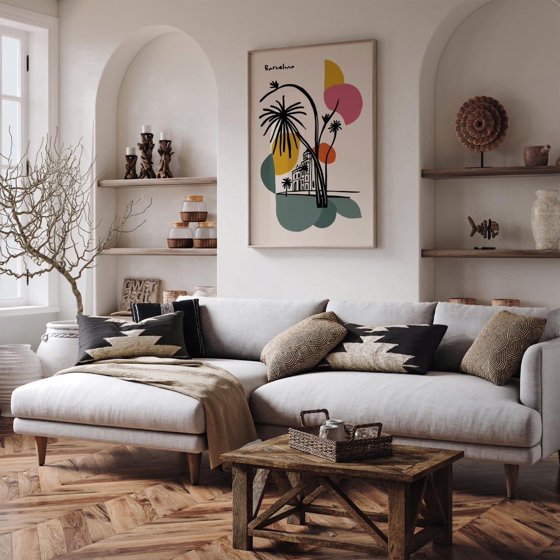 Barcelona Mid Century Modern Palm Shapes Abstract Art Poster - Image 4