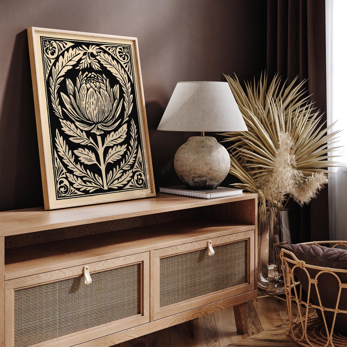 Vintage Artichoke Black Ink Linocut Botanical Kitchen Art Poster - Image 3