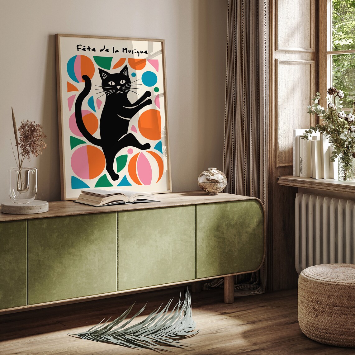 Fête de la Musique Black Cat Dancing Colorful Geometric Art Poster - Image 5