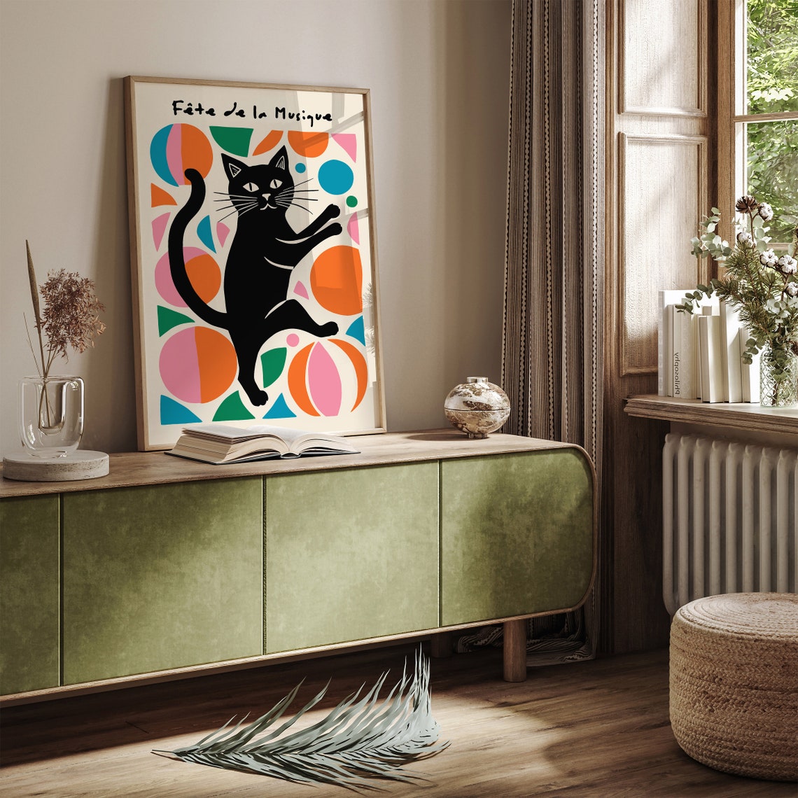 Fte De La Musique Retro Black Cat Poster Vibrant Abstract Art Colorful Geometric Art French Music Festival Wall Art Cat Lovers Gift - Image 5