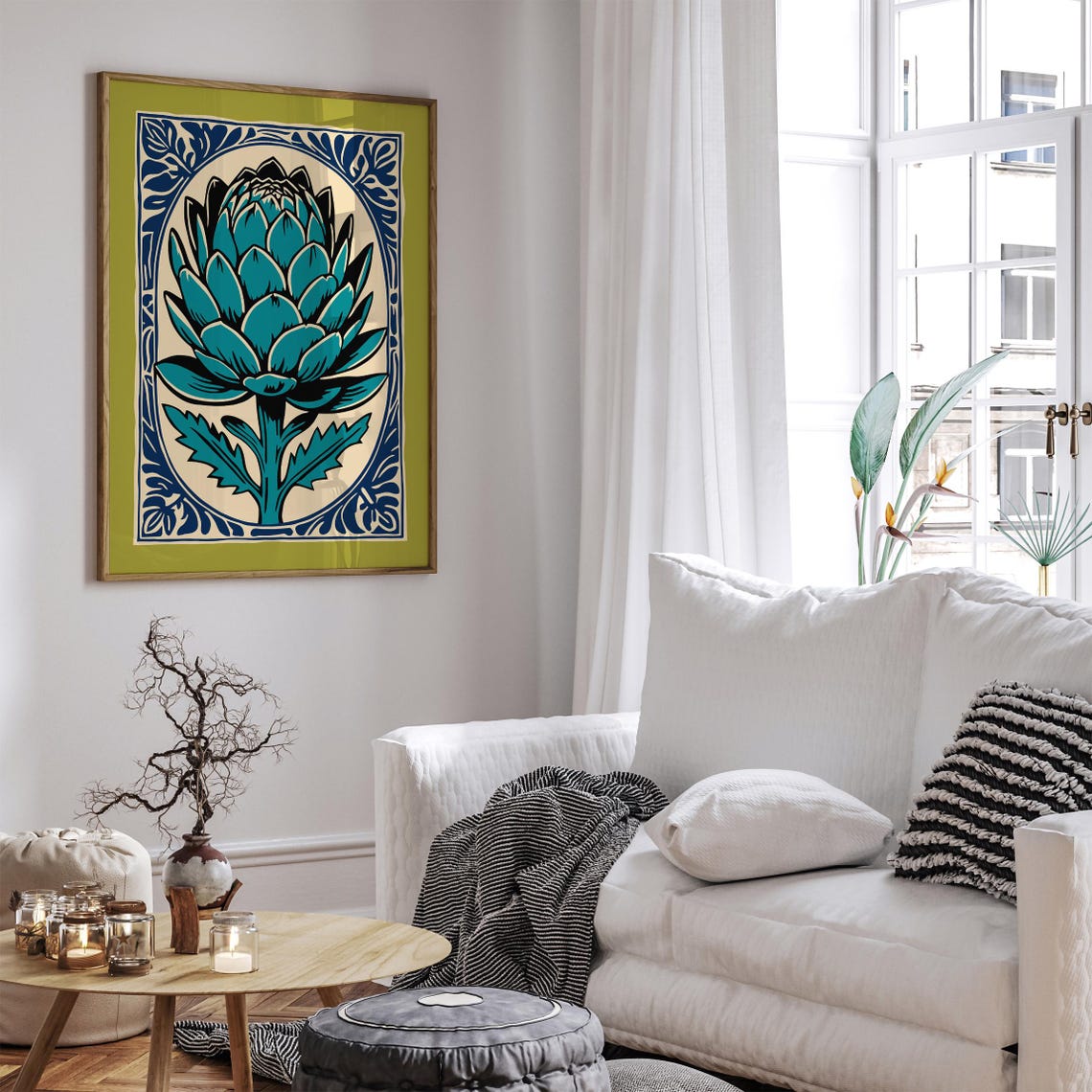 Green Artichoke Botanical Blue Frame Modern Kitchen Wall Poster - Image 6