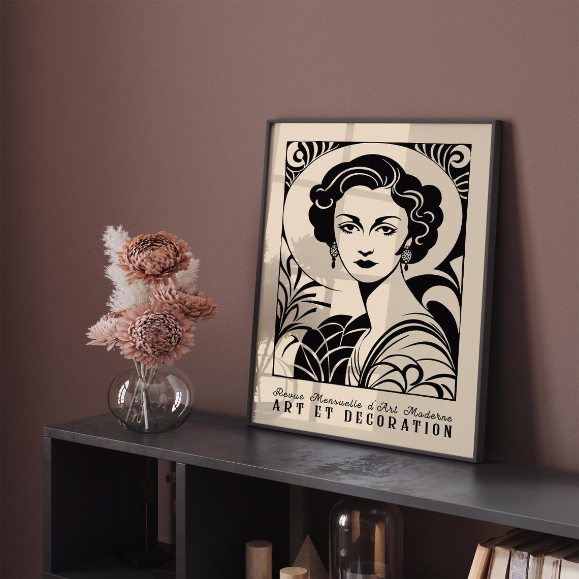 Art Deco Woman Illustration Poster Vintage Black Beige Wall Art Print Retro Modern French Style Portrait Elegant Living Room Art Print - Image 4