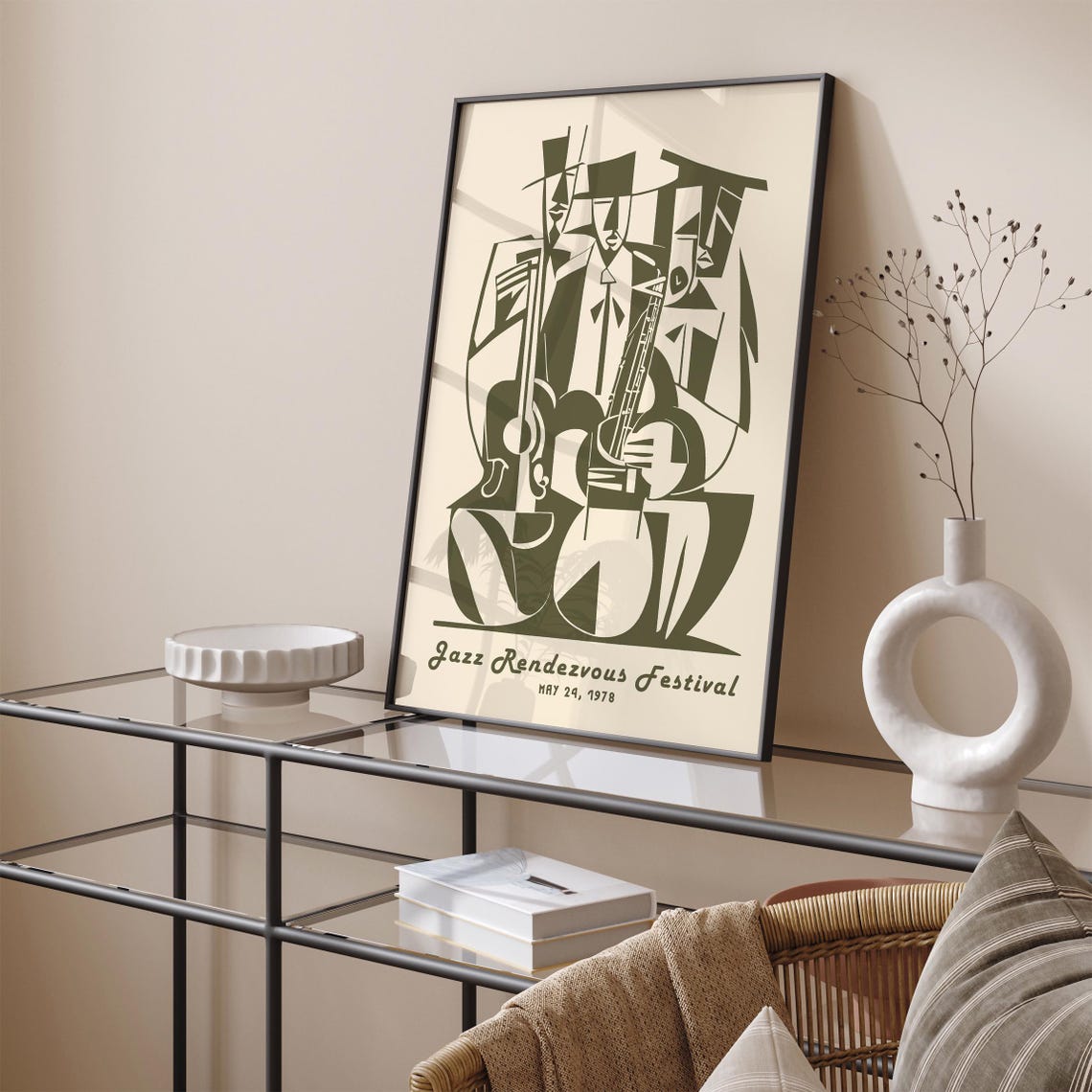 1978 Jazz Rendezvous Festival Cubist Musicians Vintage Poster - Image 3