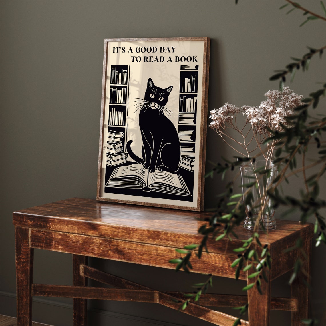 Good Day To Read A Book Black Cat Library Literary Quote Print - Image 3