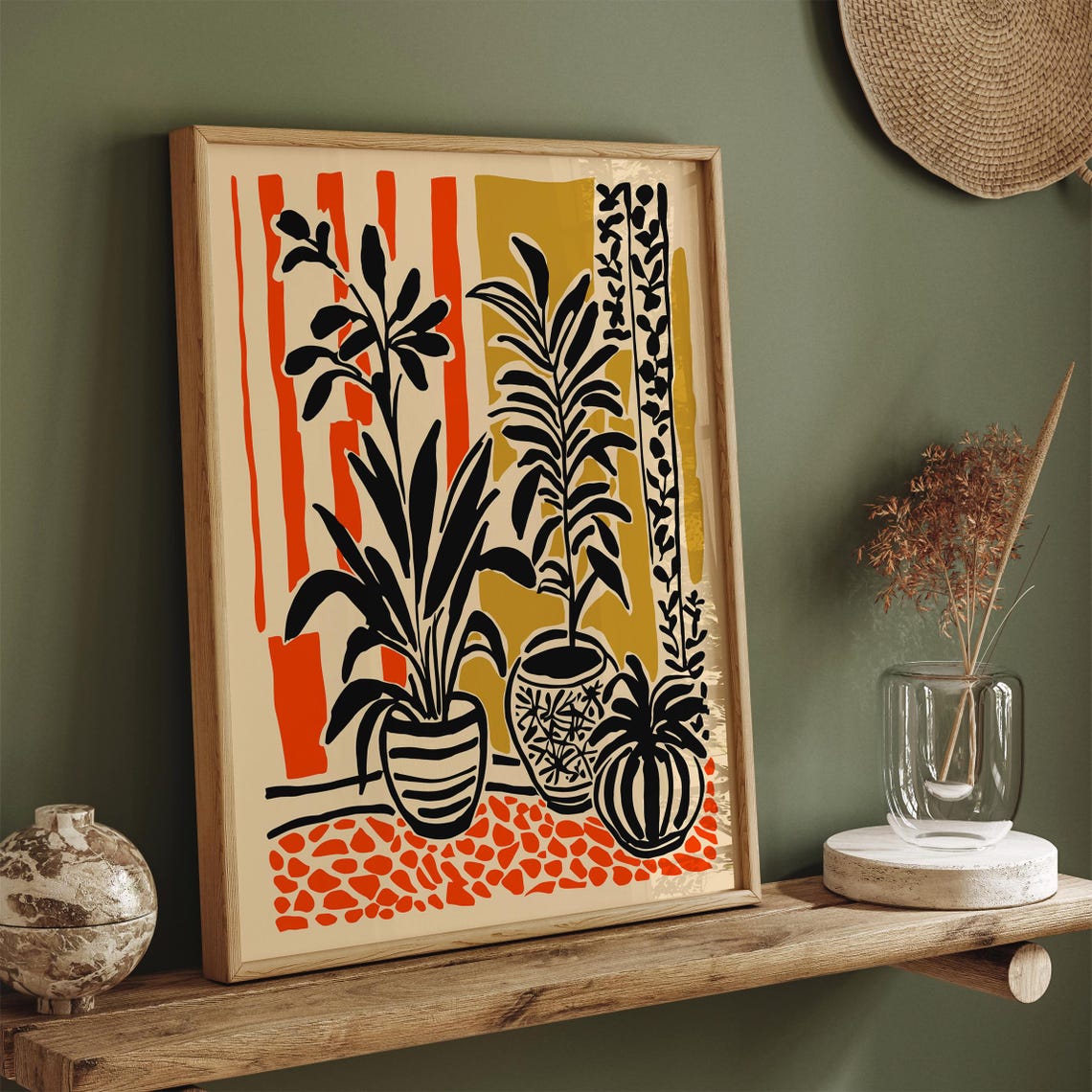 Potted Plants Orange Background Mid Century Botanical Art Poster - Image 2